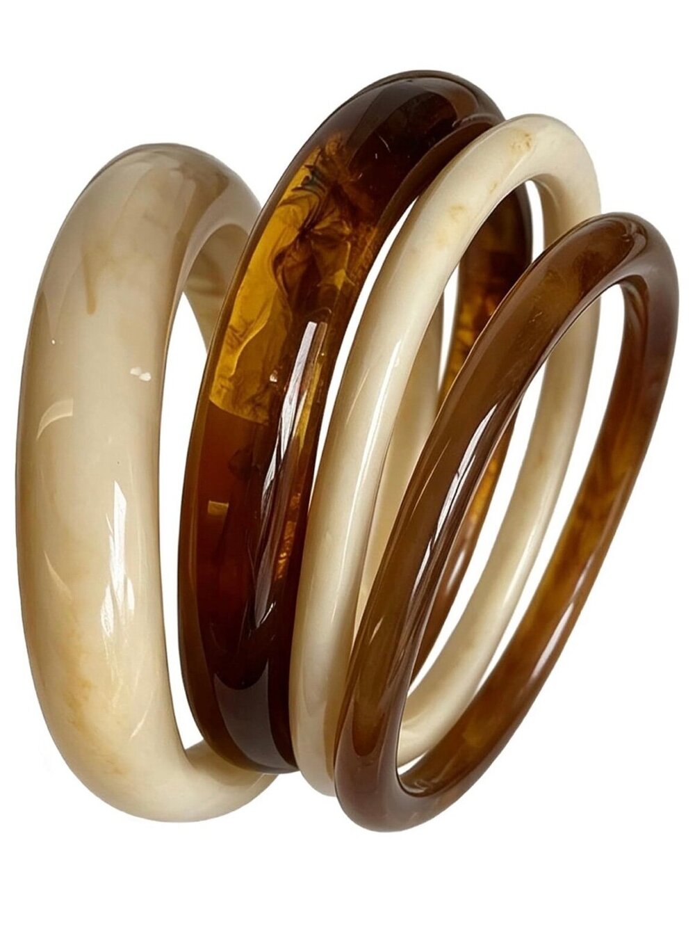 IF ME Acrylic Resin Chunky Bangles Set Tortoise Shell Cream Women's Bracelets